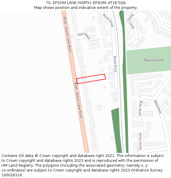 70, EPSOM LANE NORTH, EPSOM, KT18 5QA: Location map and indicative extent of plot