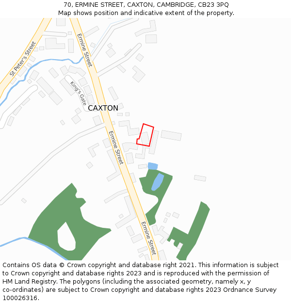 70, ERMINE STREET, CAXTON, CAMBRIDGE, CB23 3PQ: Location map and indicative extent of plot