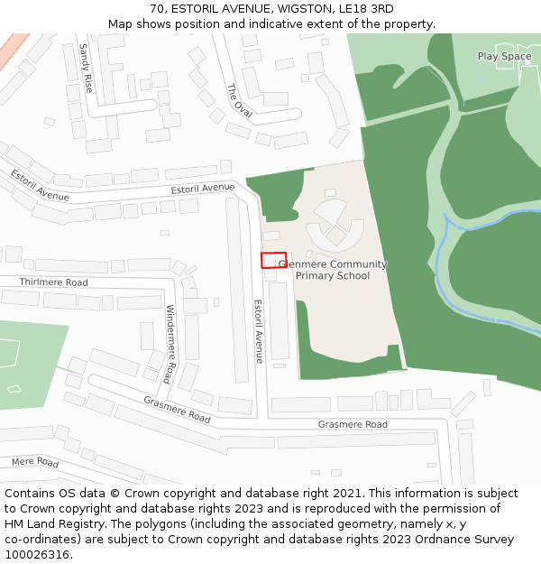 70, ESTORIL AVENUE, WIGSTON, LE18 3RD: Location map and indicative extent of plot