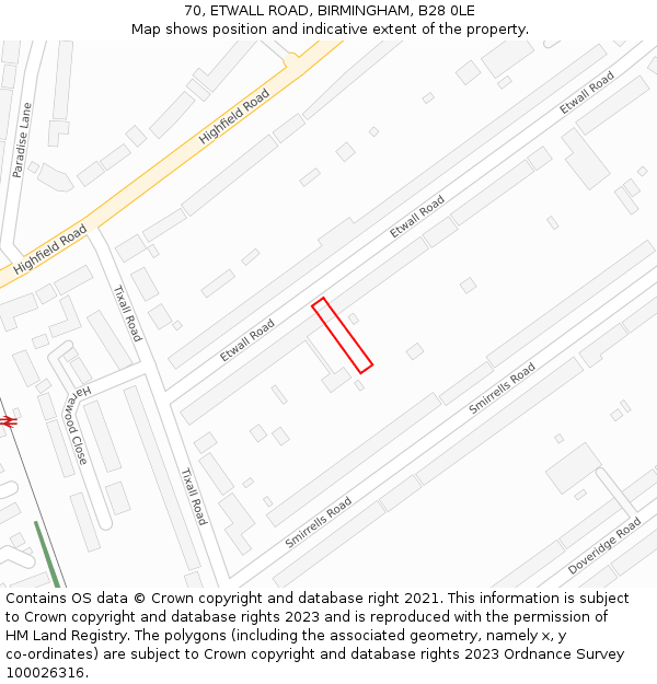 70, ETWALL ROAD, BIRMINGHAM, B28 0LE: Location map and indicative extent of plot