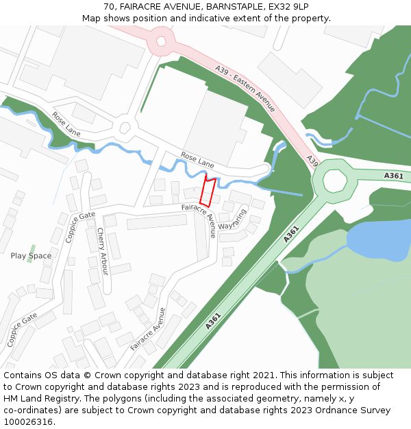 70, FAIRACRE AVENUE, BARNSTAPLE, EX32 9LP: Location map and indicative extent of plot