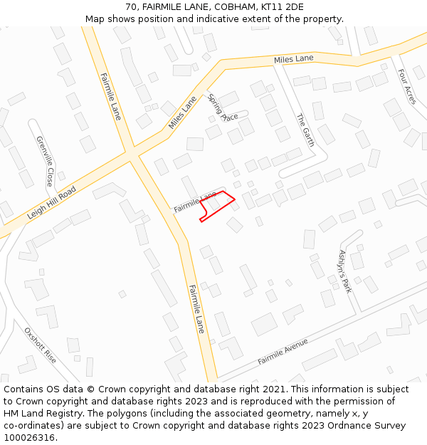 70, FAIRMILE LANE, COBHAM, KT11 2DE: Location map and indicative extent of plot