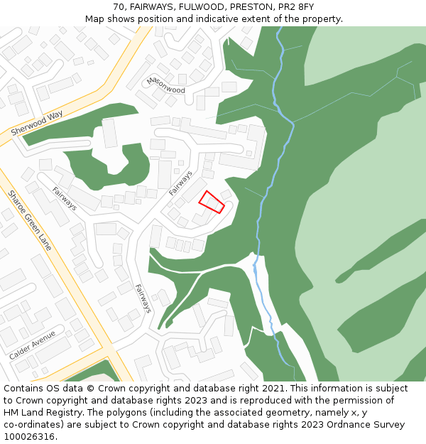 70, FAIRWAYS, FULWOOD, PRESTON, PR2 8FY: Location map and indicative extent of plot