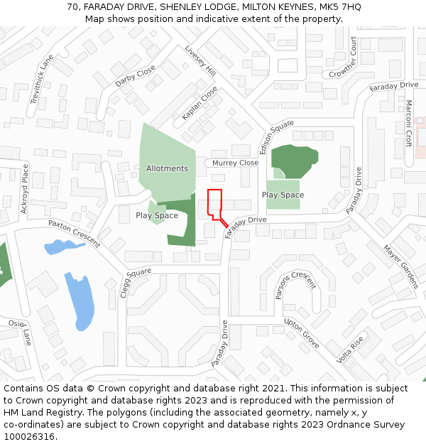 70, FARADAY DRIVE, SHENLEY LODGE, MILTON KEYNES, MK5 7HQ: Location map and indicative extent of plot