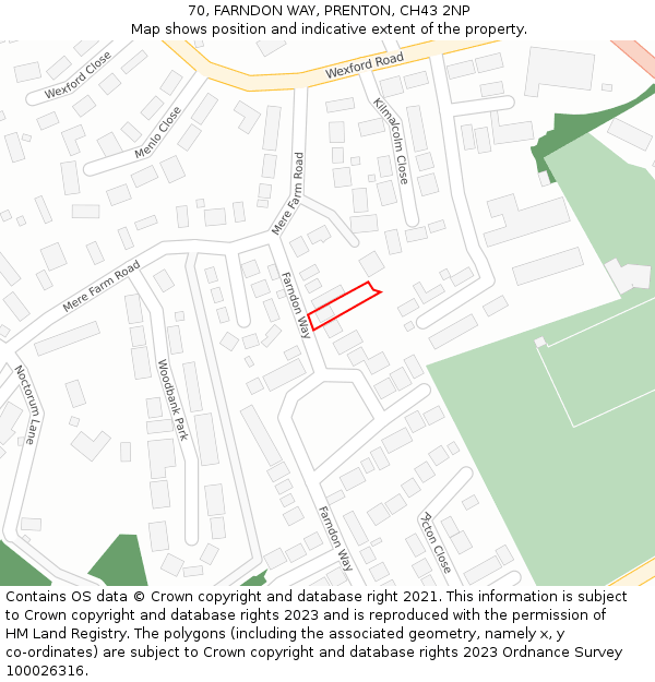 70, FARNDON WAY, PRENTON, CH43 2NP: Location map and indicative extent of plot
