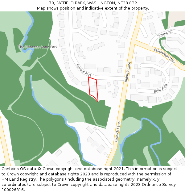 70, FATFIELD PARK, WASHINGTON, NE38 8BP: Location map and indicative extent of plot