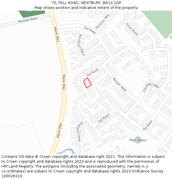 70, FELL ROAD, WESTBURY, BA13 2GP: Location map and indicative extent of plot