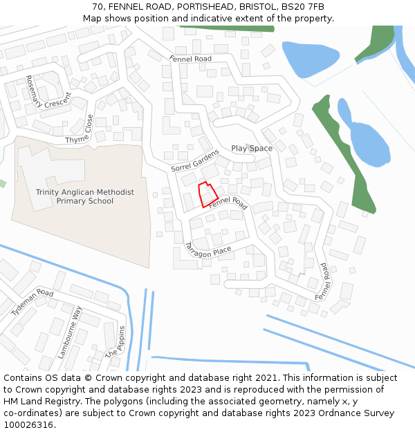 70, FENNEL ROAD, PORTISHEAD, BRISTOL, BS20 7FB: Location map and indicative extent of plot