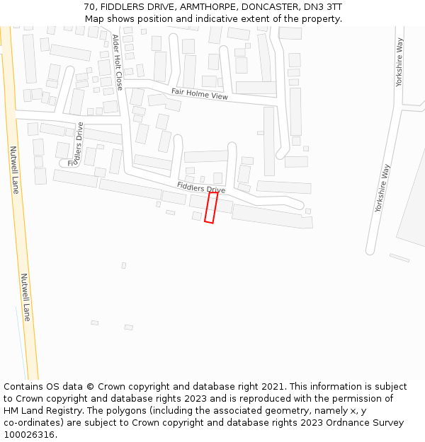 70, FIDDLERS DRIVE, ARMTHORPE, DONCASTER, DN3 3TT: Location map and indicative extent of plot