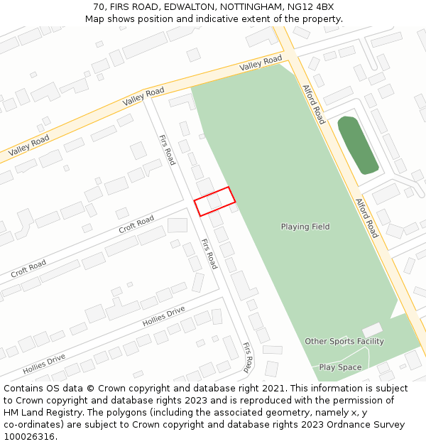 70, FIRS ROAD, EDWALTON, NOTTINGHAM, NG12 4BX: Location map and indicative extent of plot