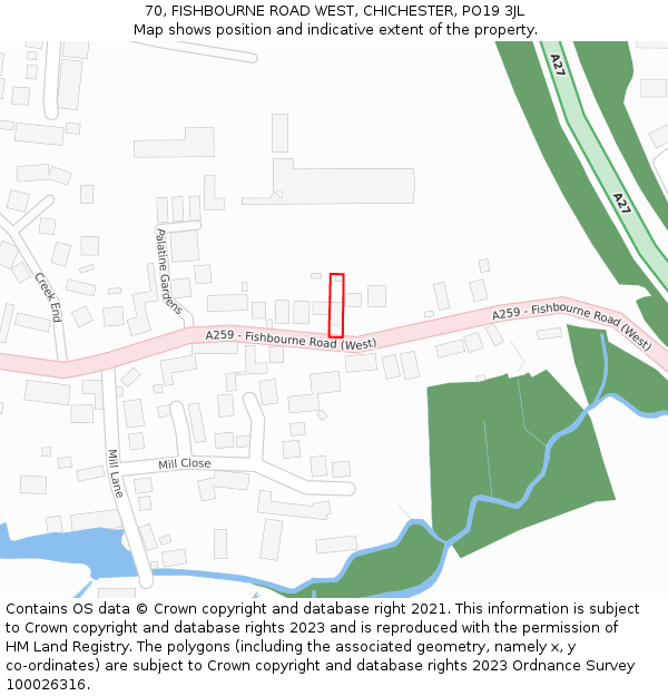 70, FISHBOURNE ROAD WEST, CHICHESTER, PO19 3JL: Location map and indicative extent of plot