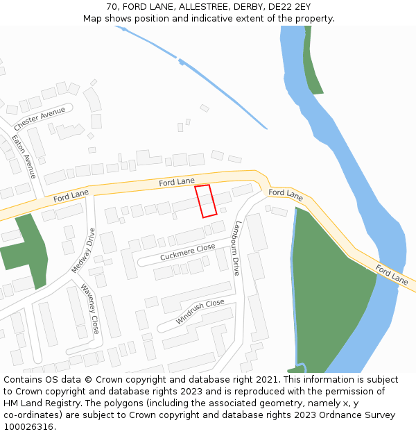 70, FORD LANE, ALLESTREE, DERBY, DE22 2EY: Location map and indicative extent of plot