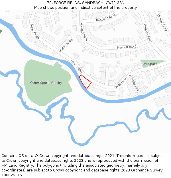 70, FORGE FIELDS, SANDBACH, CW11 3RN: Location map and indicative extent of plot