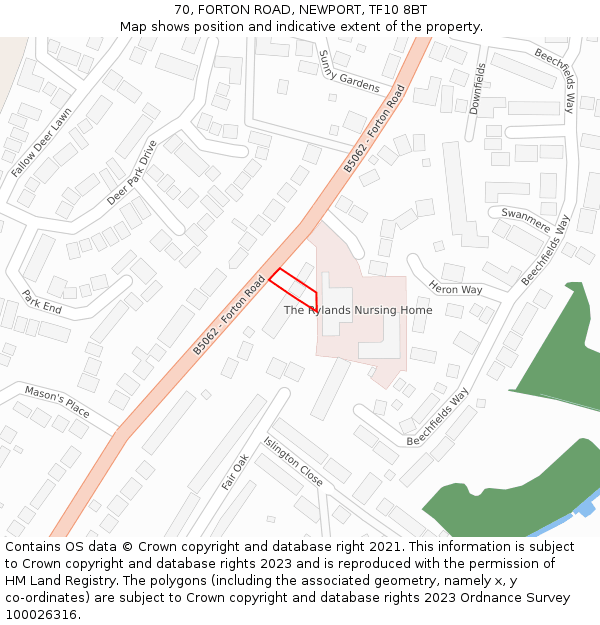 70, FORTON ROAD, NEWPORT, TF10 8BT: Location map and indicative extent of plot