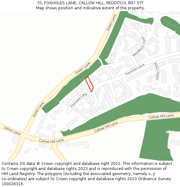 70, FOXHOLES LANE, CALLOW HILL, REDDITCH, B97 5YT: Location map and indicative extent of plot