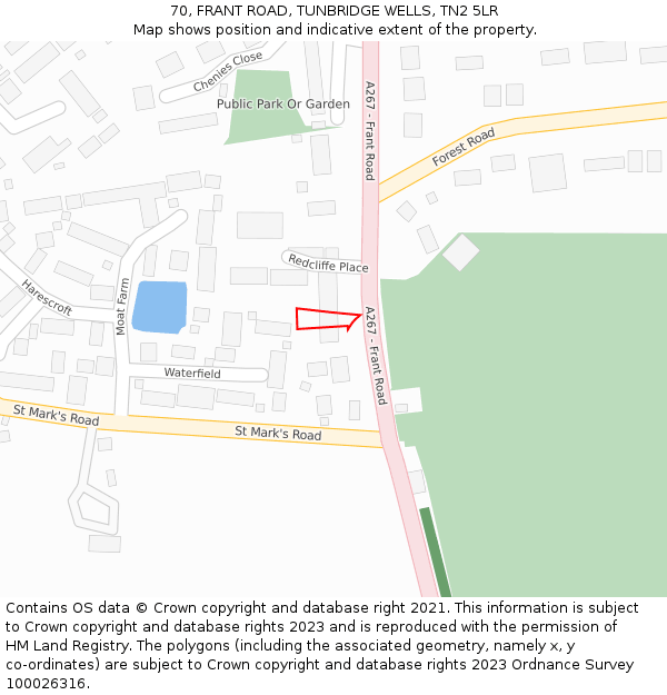 70, FRANT ROAD, TUNBRIDGE WELLS, TN2 5LR: Location map and indicative extent of plot