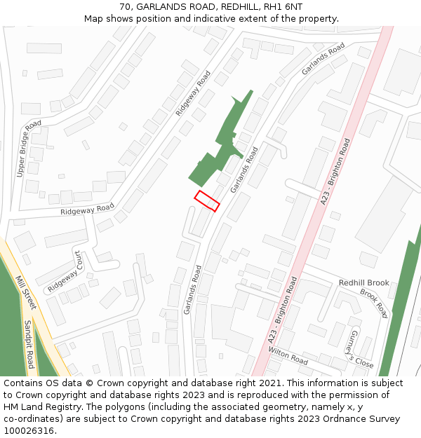 70, GARLANDS ROAD, REDHILL, RH1 6NT: Location map and indicative extent of plot