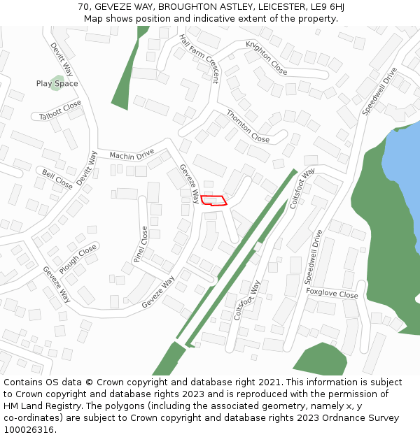 70, GEVEZE WAY, BROUGHTON ASTLEY, LEICESTER, LE9 6HJ: Location map and indicative extent of plot