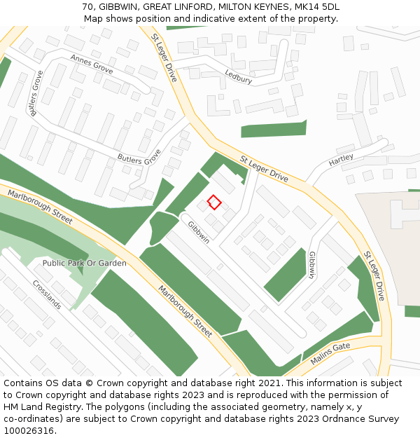 70, GIBBWIN, GREAT LINFORD, MILTON KEYNES, MK14 5DL: Location map and indicative extent of plot