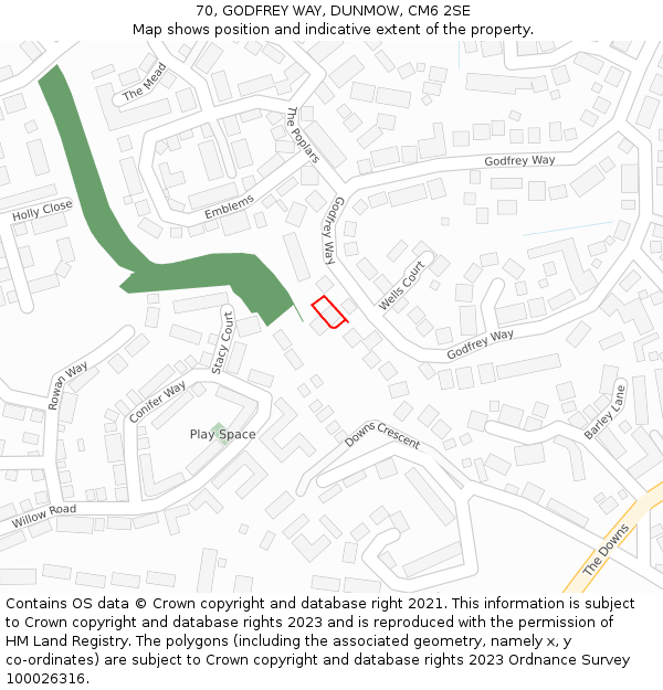 70, GODFREY WAY, DUNMOW, CM6 2SE: Location map and indicative extent of plot