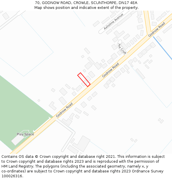 70, GODNOW ROAD, CROWLE, SCUNTHORPE, DN17 4EA: Location map and indicative extent of plot