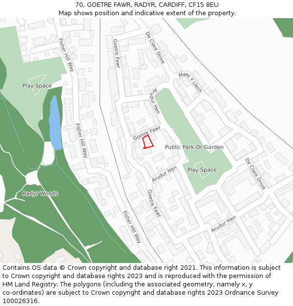 70, GOETRE FAWR, RADYR, CARDIFF, CF15 8EU: Location map and indicative extent of plot