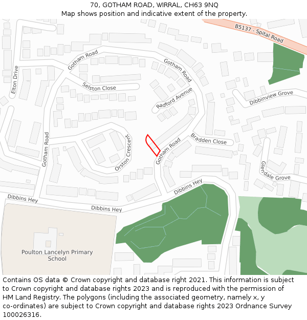 70, GOTHAM ROAD, WIRRAL, CH63 9NQ: Location map and indicative extent of plot