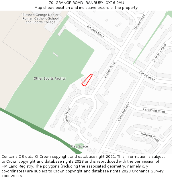 70, GRANGE ROAD, BANBURY, OX16 9AU: Location map and indicative extent of plot