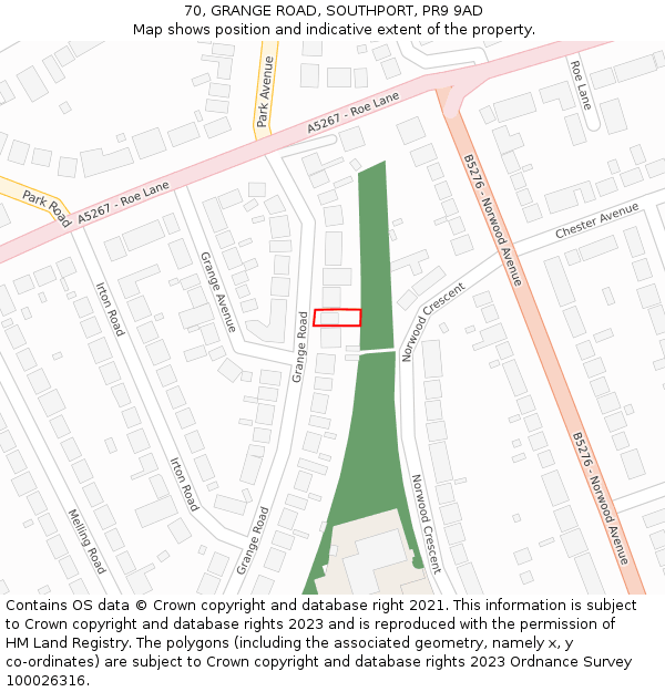 70, GRANGE ROAD, SOUTHPORT, PR9 9AD: Location map and indicative extent of plot