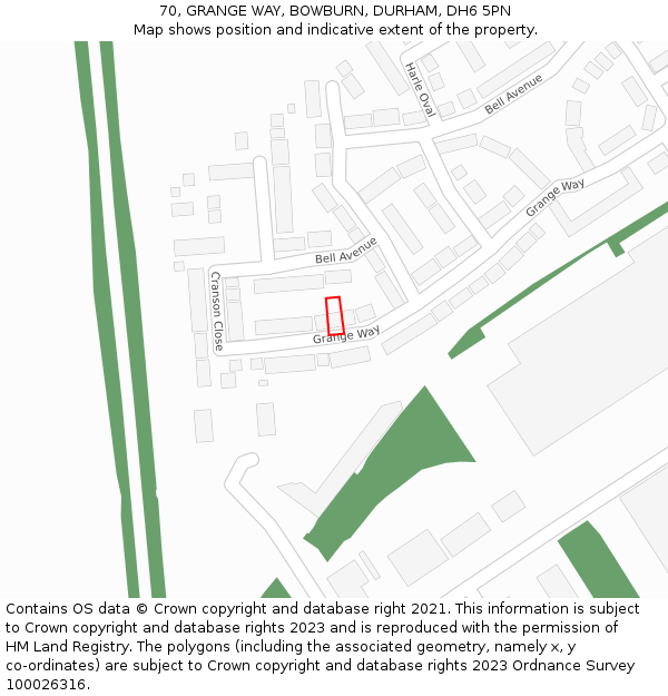 70, GRANGE WAY, BOWBURN, DURHAM, DH6 5PN: Location map and indicative extent of plot