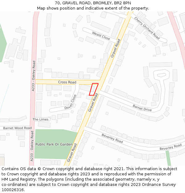 70, GRAVEL ROAD, BROMLEY, BR2 8PN: Location map and indicative extent of plot