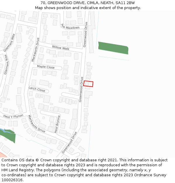 70, GREENWOOD DRIVE, CIMLA, NEATH, SA11 2BW: Location map and indicative extent of plot