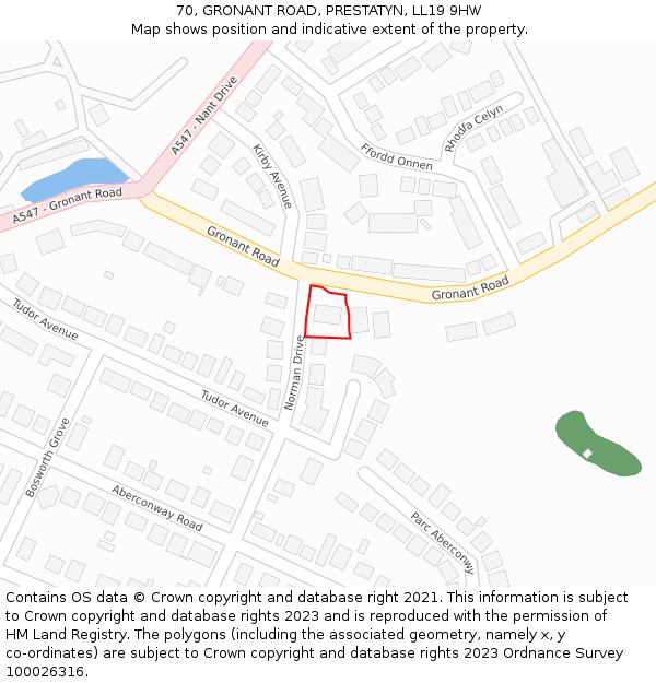 70, GRONANT ROAD, PRESTATYN, LL19 9HW: Location map and indicative extent of plot