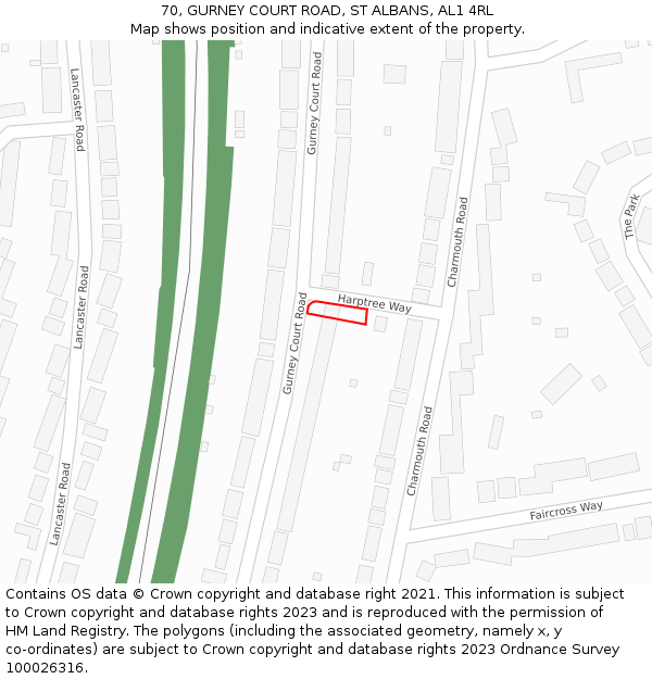 70, GURNEY COURT ROAD, ST ALBANS, AL1 4RL: Location map and indicative extent of plot