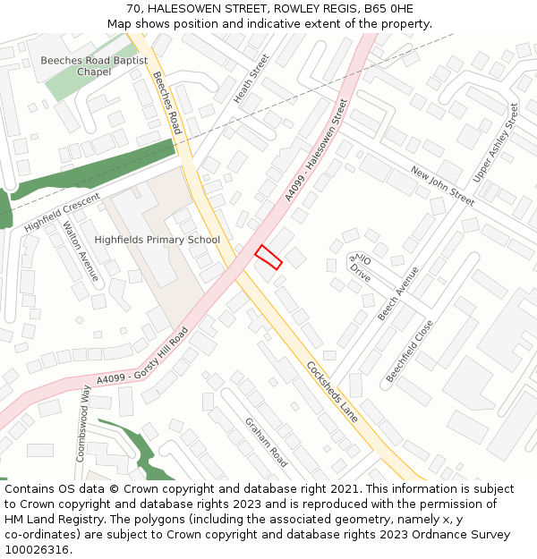 70, HALESOWEN STREET, ROWLEY REGIS, B65 0HE: Location map and indicative extent of plot