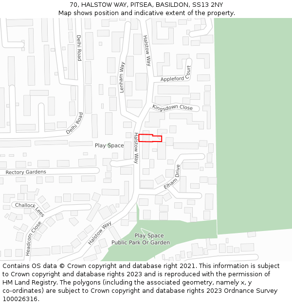 70, HALSTOW WAY, PITSEA, BASILDON, SS13 2NY: Location map and indicative extent of plot