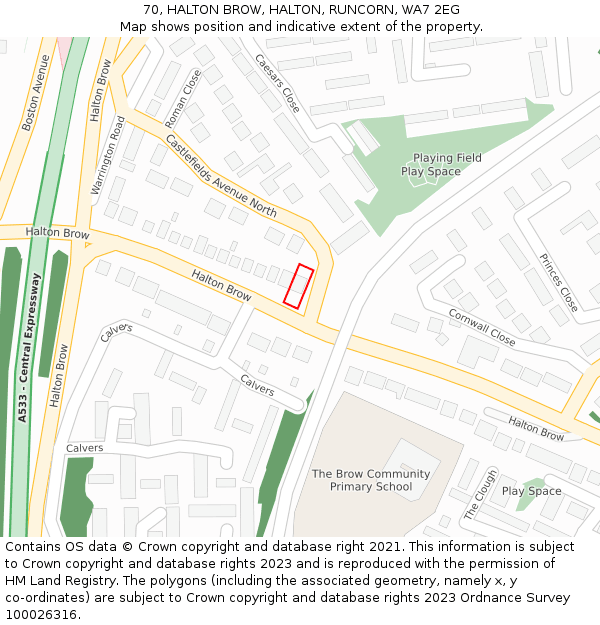 70, HALTON BROW, HALTON, RUNCORN, WA7 2EG: Location map and indicative extent of plot