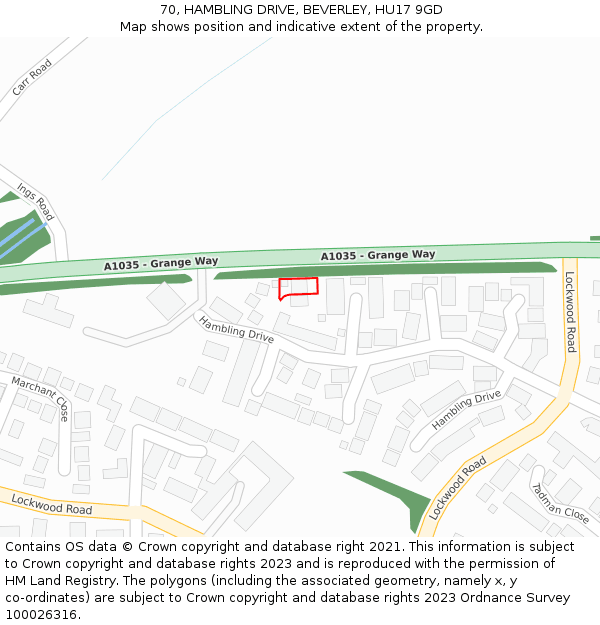 70, HAMBLING DRIVE, BEVERLEY, HU17 9GD: Location map and indicative extent of plot