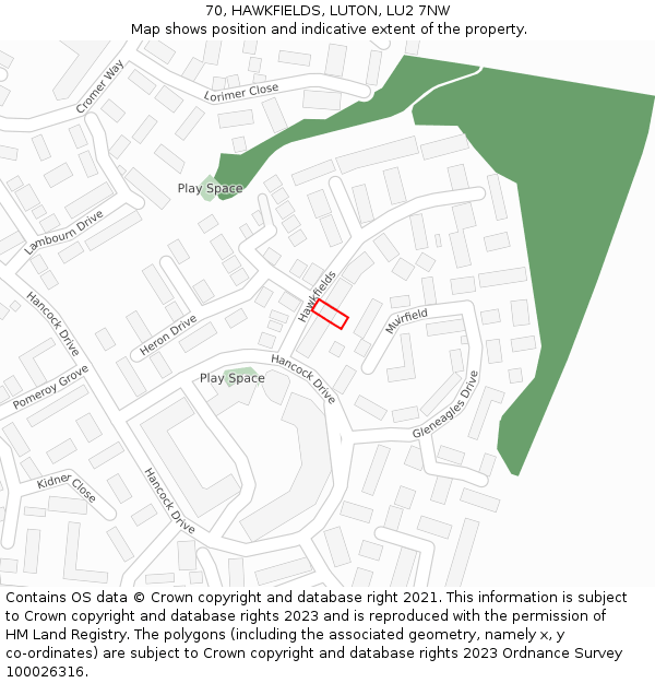 70, HAWKFIELDS, LUTON, LU2 7NW: Location map and indicative extent of plot