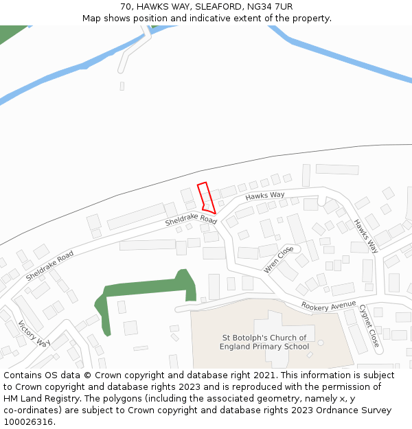 70, HAWKS WAY, SLEAFORD, NG34 7UR: Location map and indicative extent of plot