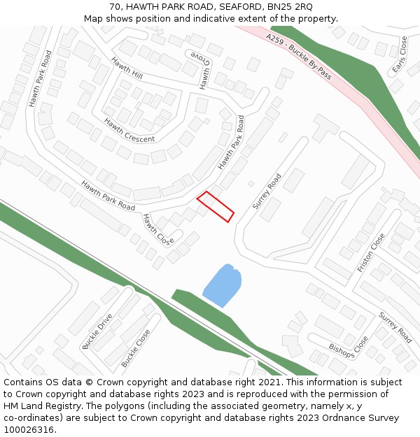 70, HAWTH PARK ROAD, SEAFORD, BN25 2RQ: Location map and indicative extent of plot