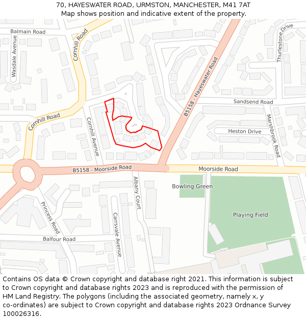 70, HAYESWATER ROAD, URMSTON, MANCHESTER, M41 7AT: Location map and indicative extent of plot