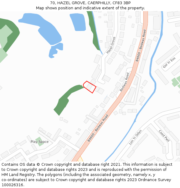 70, HAZEL GROVE, CAERPHILLY, CF83 3BP: Location map and indicative extent of plot