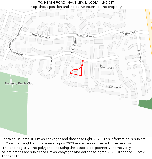 70, HEATH ROAD, NAVENBY, LINCOLN, LN5 0TT: Location map and indicative extent of plot