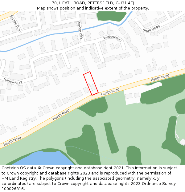 70, HEATH ROAD, PETERSFIELD, GU31 4EJ: Location map and indicative extent of plot