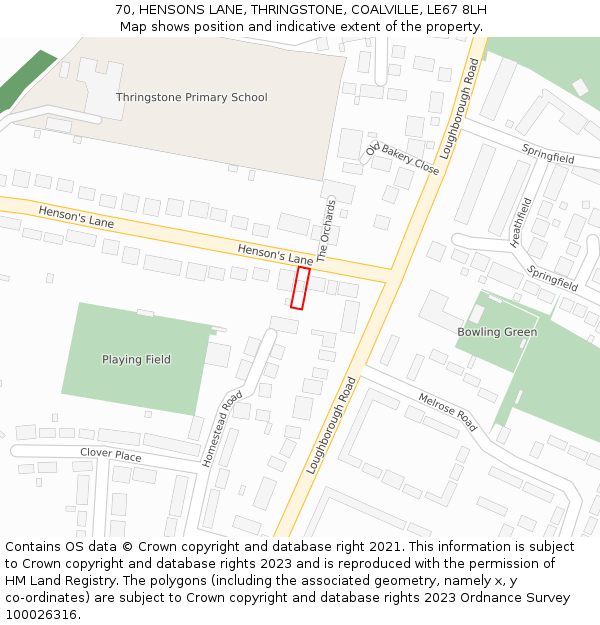 70, HENSONS LANE, THRINGSTONE, COALVILLE, LE67 8LH: Location map and indicative extent of plot