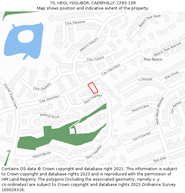 70, HEOL YSGUBOR, CAERPHILLY, CF83 1SR: Location map and indicative extent of plot