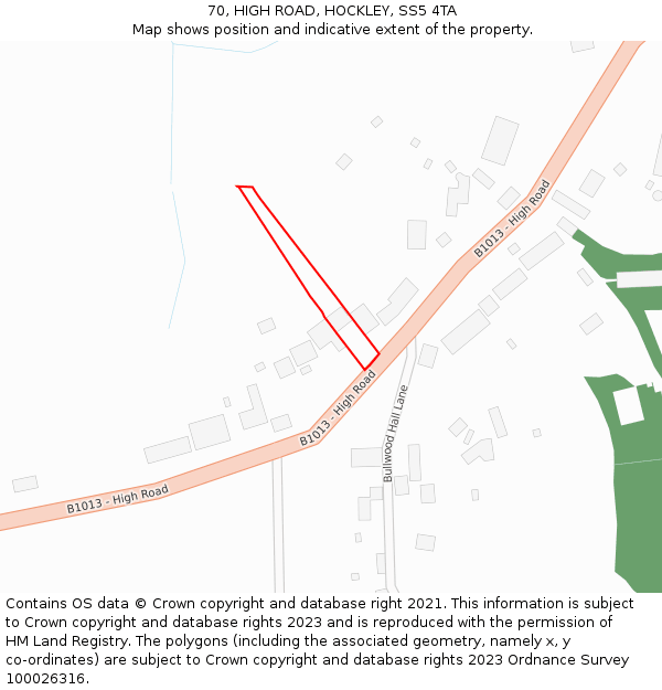 70, HIGH ROAD, HOCKLEY, SS5 4TA: Location map and indicative extent of plot