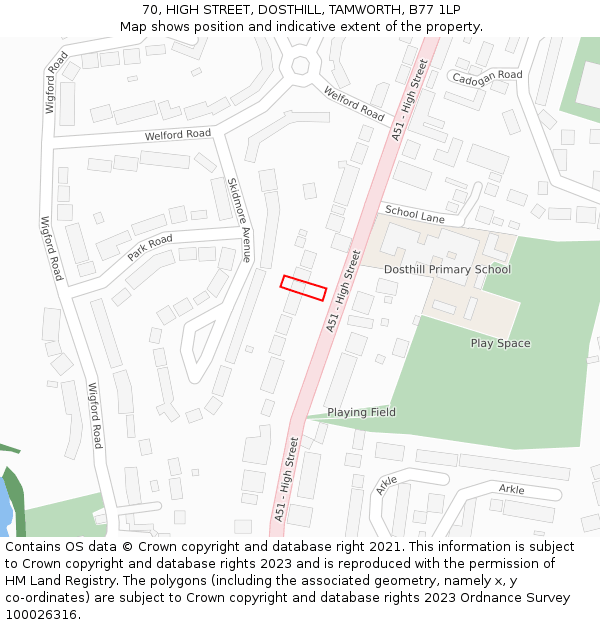 70, HIGH STREET, DOSTHILL, TAMWORTH, B77 1LP: Location map and indicative extent of plot