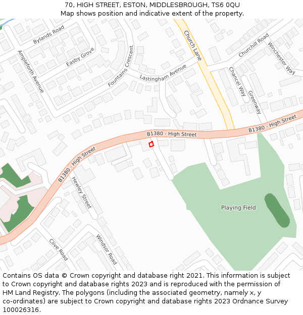 70, HIGH STREET, ESTON, MIDDLESBROUGH, TS6 0QU: Location map and indicative extent of plot